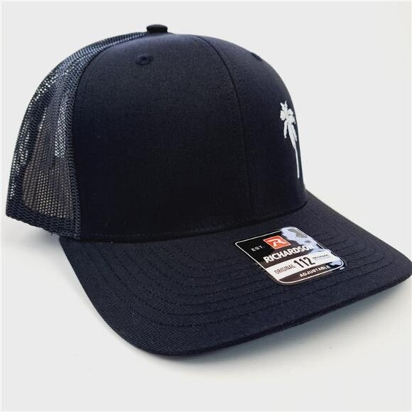 Tropical Palm Tree Florida Richardson 112 Trucker Cap Hat Mesh Black Embroidered